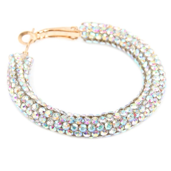 NWT Clear Iridescent Rhinestone Hoop Earrings - Picture 2 of 2